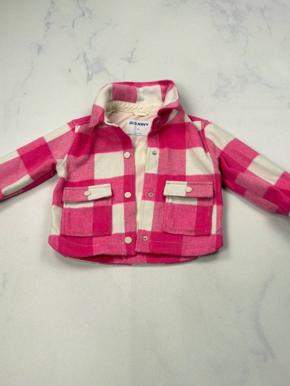 Old Navy Jacket Pink White Checkered Trendy - Girls 2T
